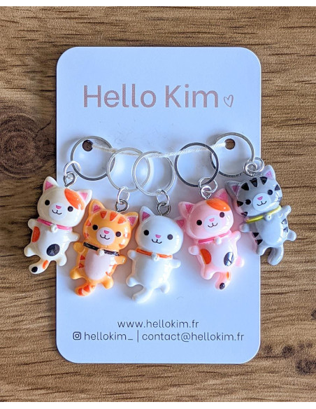 Set of 5 stitch marker rings - Small cats