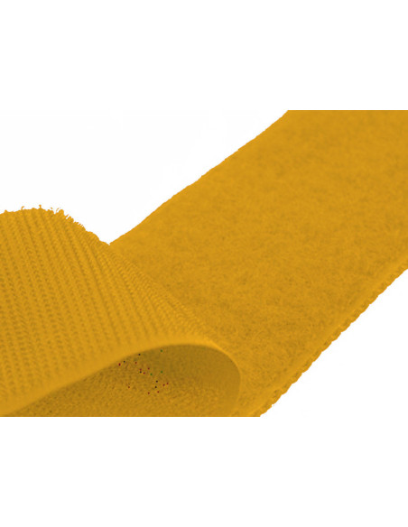 Yellow sew-on hook and loop tape, 20 mm wide, sold by the meter