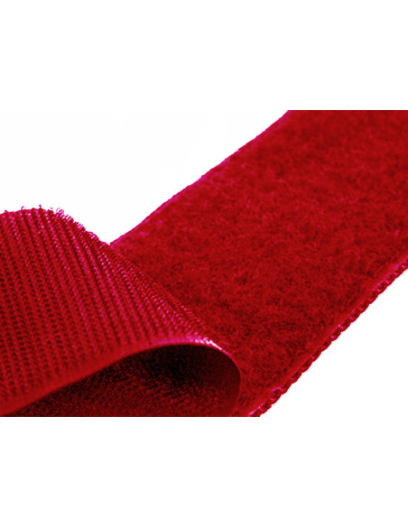 Red sew-on hook and loop tape, 20 mm wide, sold by the meter