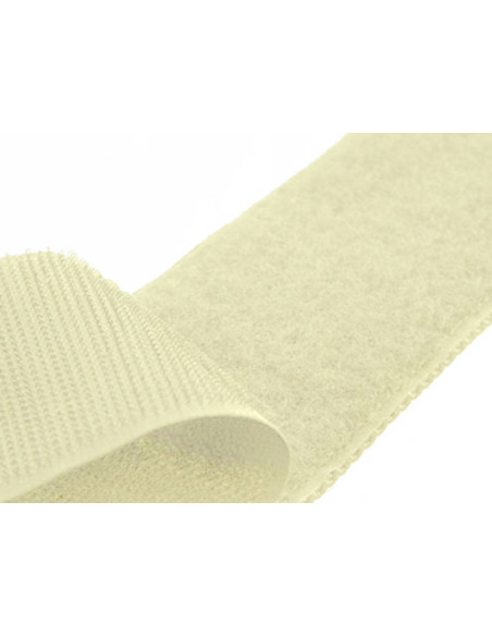 Ecru sew-on hook and loop tape, 20 mm wide, sold by the meter