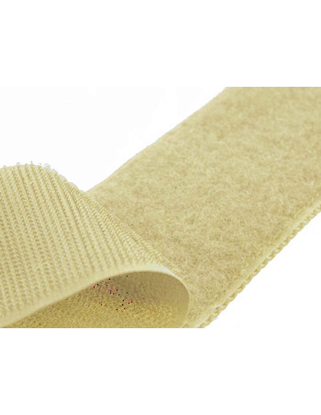 Beige sew-on hook and loop tape, 20 mm wide, sold by the meter