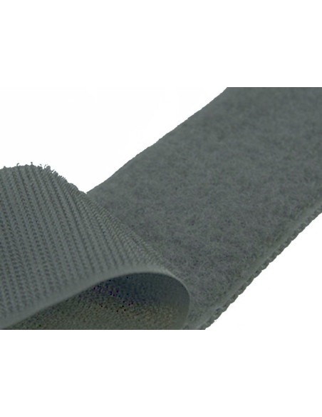 Dark gray sew-on hook and loop tape, 20 mm wide, sold by the meter