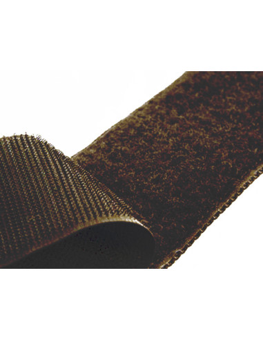 Dark brown sew-on hook and loop tape, 20 mm wide, sold by the meter