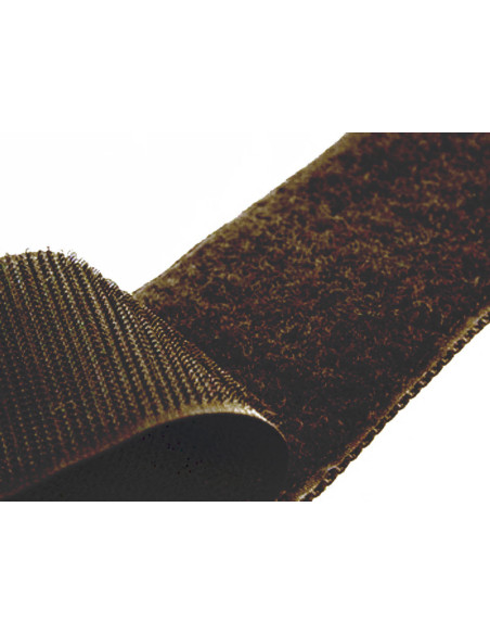 Dark brown sew-on hook and loop tape, 20 mm wide, sold by the meter