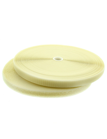 Ecru sew-on hook and loop tape, 20 mm wide, 25-meter roll