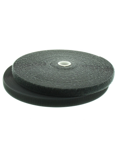 Dark gray sew-on hook and loop tape, 20 mm wide, 25-meter roll