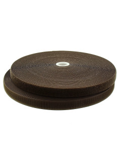 Dark brown sew-on hook and loop tape, 20 mm wide, 25-meter roll