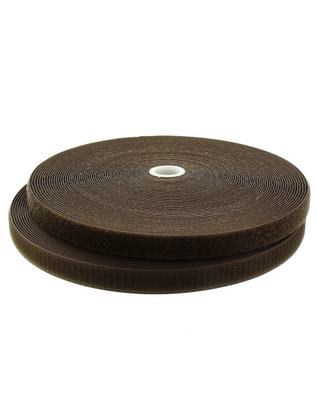 Dark brown sew-on hook and loop tape, 20 mm wide, 25-meter roll
