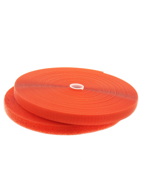 Orange sew-on hook and loop tape, 20 mm wide, 25-meter roll