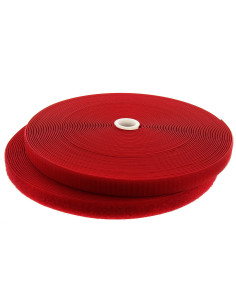Red sew-on hook and loop tape, 20 mm wide, 25-meter roll