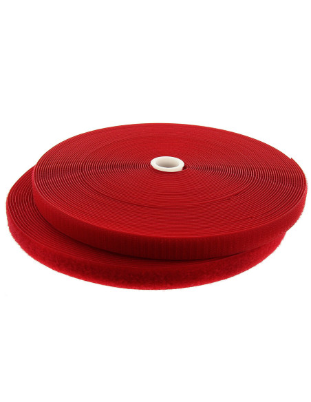 Red sew-on hook and loop tape, 20 mm wide, 25-meter roll