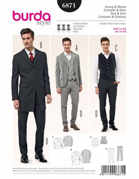 Suit and Vest Pattern - Burda 6871