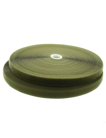 Khaki sew-on hook and loop tape, 20 mm wide, 25-meter roll