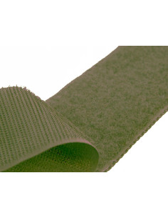 Khaki sew-on hook and loop tape, 20 mm wide, sold by the meter