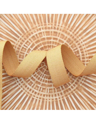 Polyester lurex strap with cotton appearance - Dark beige and gold