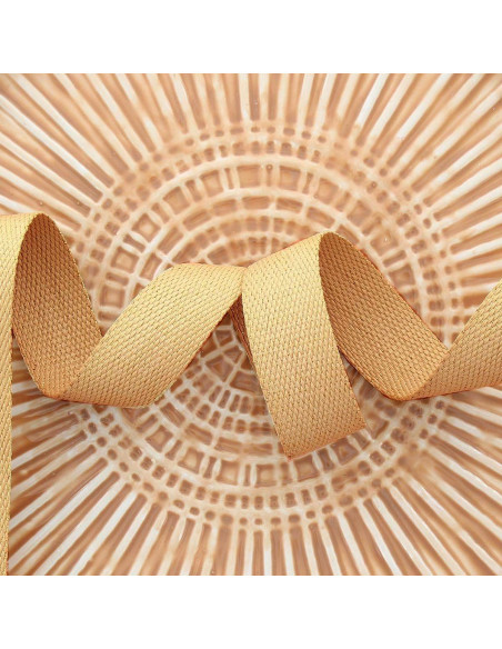 Polyester lurex strap with cotton appearance - Dark beige and gold