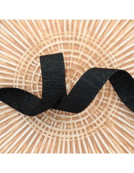 Polyester lurex strap with cotton appearance - Black and gold