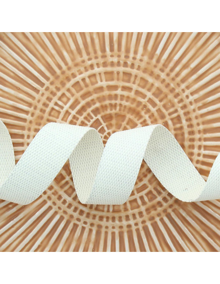 Polyester lurex strap with a cotton appearance - Cream and silver
