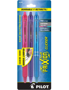 Set of 3 Pilot FriXion Ball Clicker roller pens - Fuchsia, violet, and turquoise