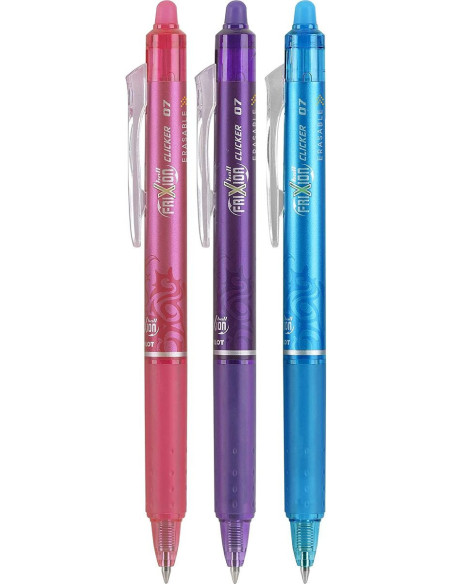 Set of 3 Pilot FriXion Ball Clicker roller pens - Fuchsia, violet, and turquoise