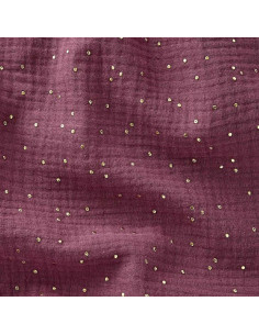 Double gauze cotton fabric with mini golden dots - Rosewood