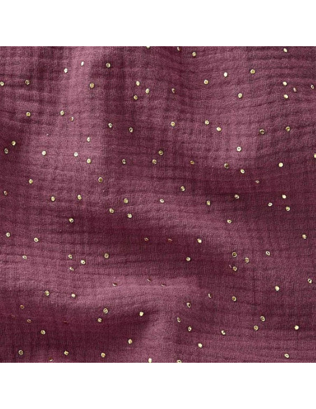 Double gauze cotton fabric with mini golden dots - Rosewood