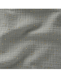 Double gauze cotton fabric with mini golden dots - Verdigris