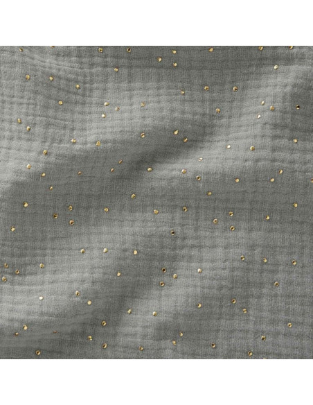 Double gauze cotton fabric with mini golden dots - Verdigris