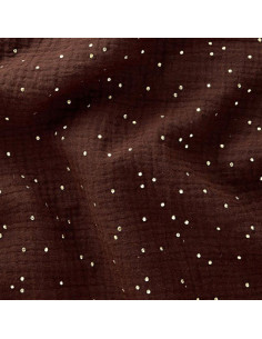 Dark brown double gauze cotton fabric with mini golden dots