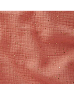 Double gauze cotton fabric with mini golden dots - Papaya