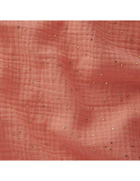 Double gauze cotton fabric with mini golden dots - Papaya
