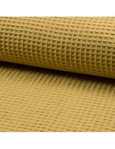 Honeycomb tea towel fabric - Old gold
