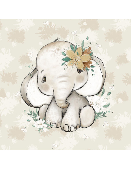 Lightweight sweatshirt fabric panel 40 cm x 50 cm - African Elephant