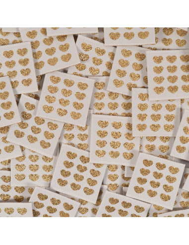 Set of 5 woven labels - Golden hearts