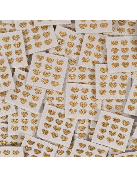 Set of 5 woven labels - Golden hearts