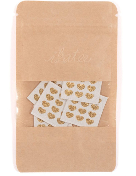 Set of 5 woven labels - Golden hearts