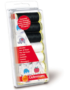 Set of 7 black and white Gütermann sewing threads