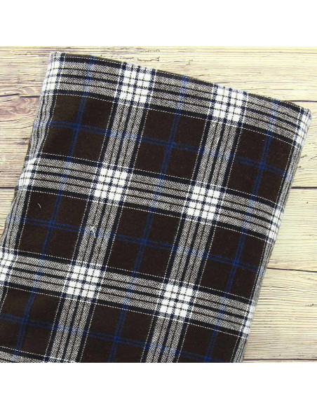 Scottish tartan flannel fabric - Brown, blue, and white