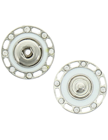 Snap button rhinestone - Silver and white