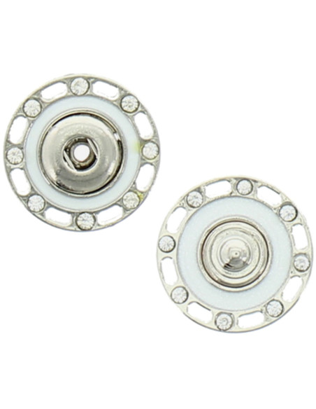 Snap button rhinestone - Silver and white
