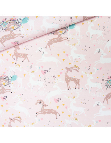 Premium cotton fabric - Deer on pink background