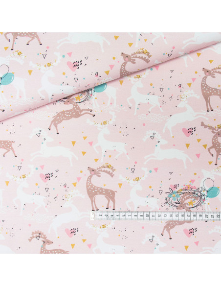 Premium cotton fabric - Deer on pink background