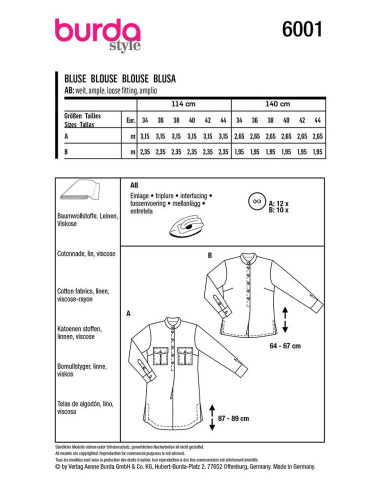 Blouse Pattern - Burda 6001