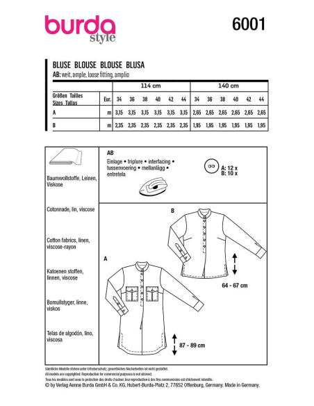 Blouse Pattern - Burda 6001