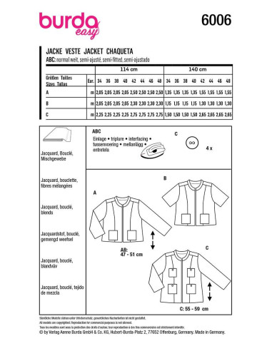 Jacket pattern - Burda 6006