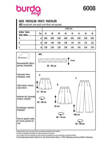 Pants pattern - Burda 6008