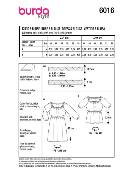 Dress and blouse pattern - Burda 6016