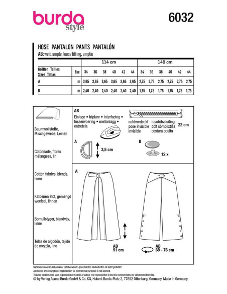 Pants pattern - Burda 6032