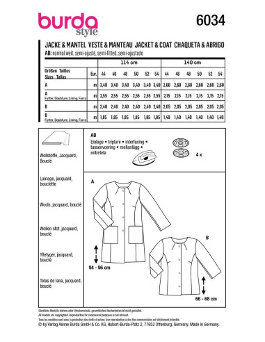 Jacket and Coat Pattern - Burda 6034