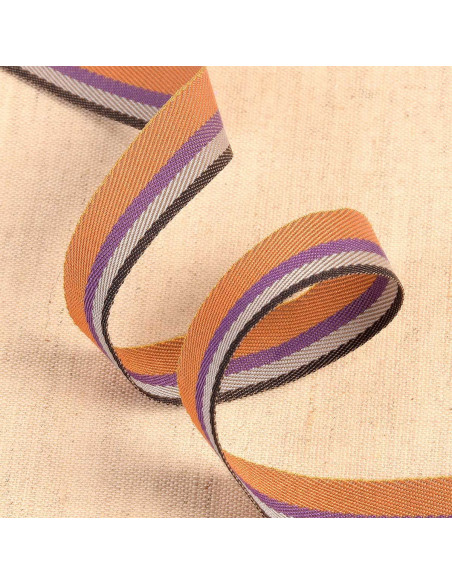 Striped twill ribbon - Orange and purple